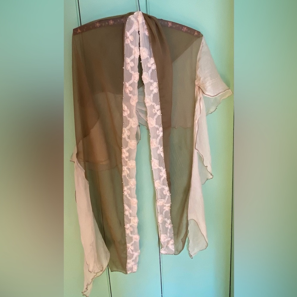 Sage Green and Cream Silk Scarf